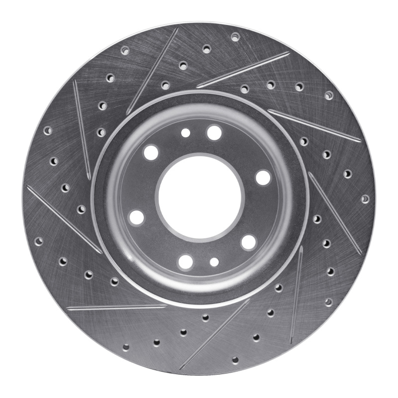 Buick Rainier Brake Rotor (1) - Front Right - R1 Concepts - Drilled & Slotted - Silver - `02-`09
